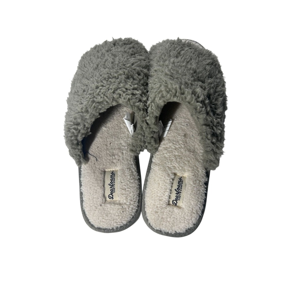 Dearfoams Platform Terry Slide Slippers Womens XL 11-12 Green Faux Fur NWT